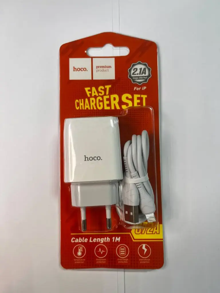 Сетевое зарядное устройство USB Hoco C72A (10.5W, кабель Lightning) Белый