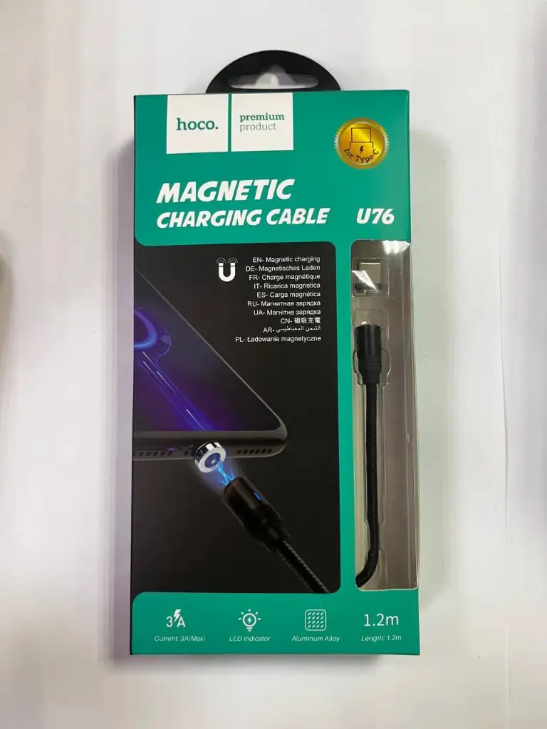 Кабель USB - MicroUSB Hoco U76 Magnetic 3A, 1.2m Черный 