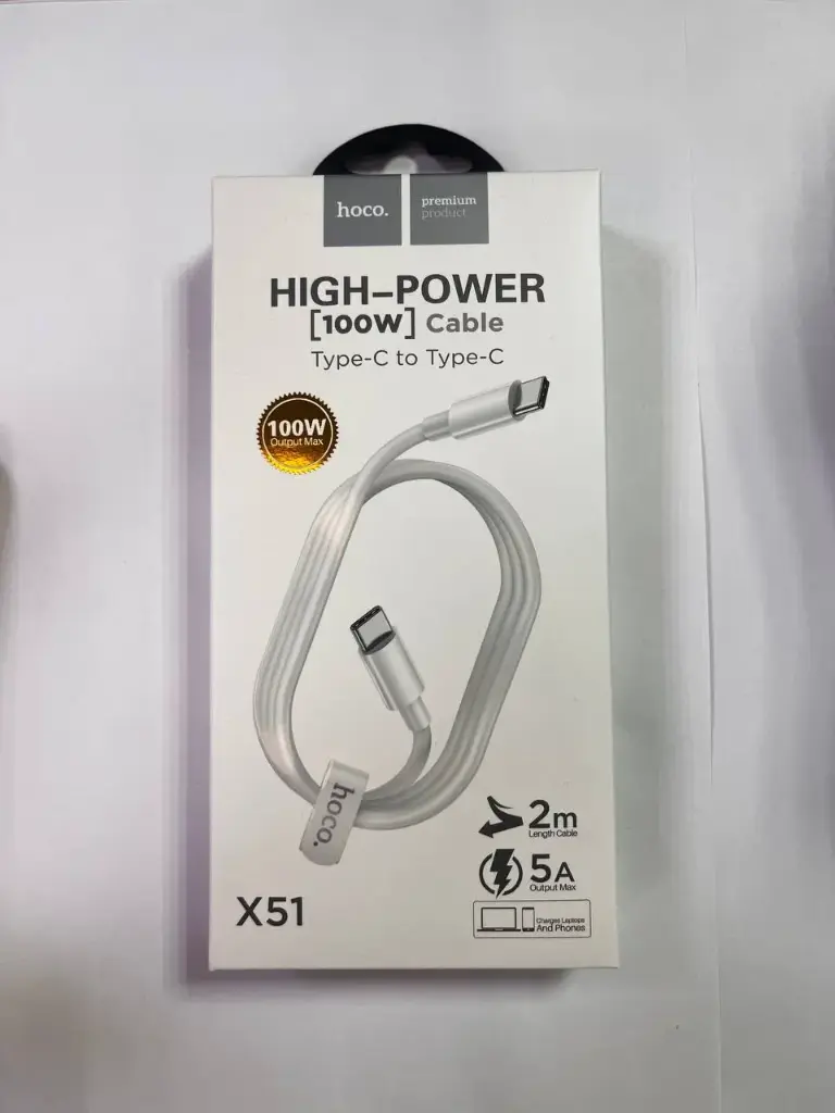 Кабель Type-C - Type-C Hoco X51 (5A, 100W, PD, 2 м) Белый
