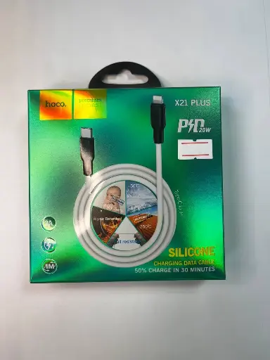 Кабель USB-C - Lightning Hoco X21 Plus (2.4A, силикон, термостойкий) Белый