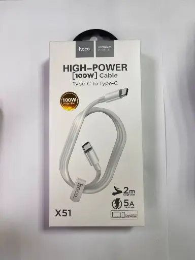 Кабель Type-C - Type-C Hoco X51 (5A, 100W, PD, 2 м) Белый