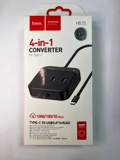 Hoco HB35 4-in-1 Converter For Type-C to USB3.0*3+RJ45 0,2m